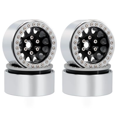 1.9inch Beadlock Wheels Rims for 1/10 RC Crawler (Set of 4) Wheels Upgrade (Silver and Black)