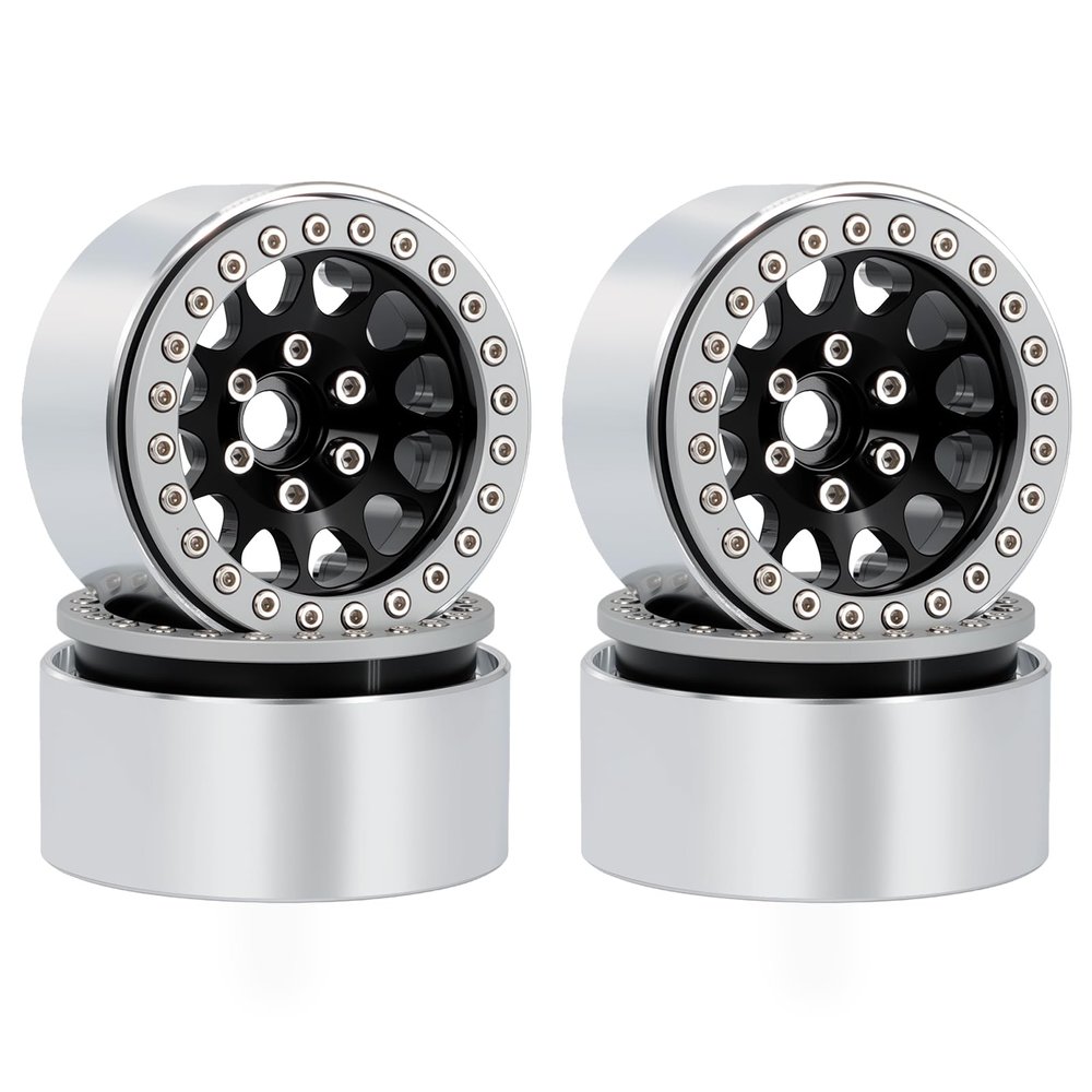 1.9inch Beadlock Wheels Rims for 1/10 RC Crawler (Set of 4) Wheels Upgrade (Silver and Black)