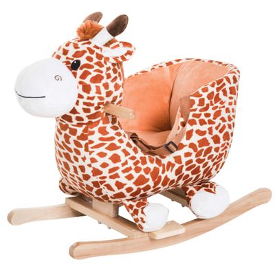 Wooden Rocking Horses Ages 1-3, Toddler Rocking Horse with Lullaby Song, Toddler Rocker Toy with Safety Belt & Footrests for Baby Kids, Ride on Horse, Plush Rocking Animal for Gift (Giraffe)