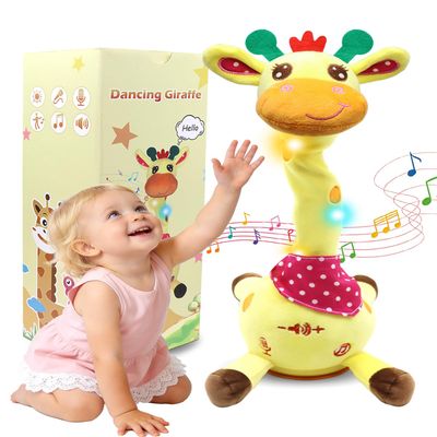 Pbooo Dancing Talking Giraffe Toy, Stuffed Animal Repeats What You Say, Electronic Musical Plush with Glowing Light, Interactive Baby Toys Gifts for Toddlers Kids Boys Girls 1 2 3 Years Old