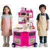 Costzon Kids Kitchen Playset, Toddler Play Kitchenette w/Smoke, Sound, Light, Faucet, Stove, Range Hood, Clock, Refrigerator, Oven, Trash Bin, Plastic Play Kitchen for Kids 3+ (Pink,Dual Side) view 1