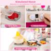 Costzon Kids Kitchen Playset, Toddler Play Kitchenette w/Smoke, Sound, Light, Faucet, Stove, Range Hood, Clock, Refrigerator, Oven, Trash Bin, Plastic Play Kitchen for Kids 3+ (Pink,Dual Side) view 2