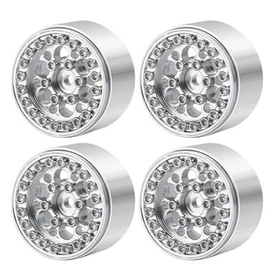 4Pcs 1.0 Inch Silver Metal Beadlock Wheel Rims Hubs Compatible with 1 24 Scale RC Car Models Like SCX24 90081 AXI00001 AXI00002 and Similar Off Road Vehicles(Type 3)