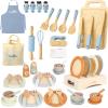 Dreamon Kids Kitchen Set, Wooden Play Dishes and Plates, Cooking & Baking Kitchen Tools view 1