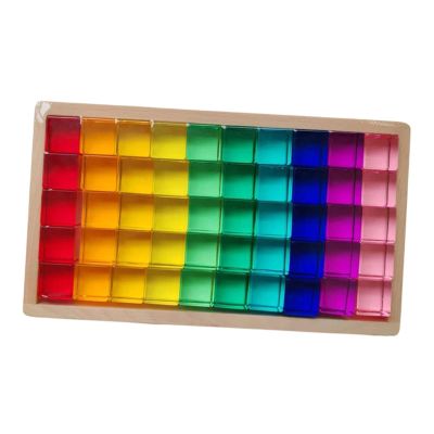 Cube Blocks Set Acrylic Cubes Hand Eye Coordination with Wooden Storage Box Stacker Stacking Toy for Kids Boys Birthday Gift, 50pc