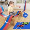 15 Ft Flexible Race Track for Kids, Two-Lane Flex Track for 1:64 Diecast Cars Toys, Includes 2 Cars & 6 Suction Cups & 1 Rope, Portable Design, Birthday Gift for Boys & Girls Ages 3-8Red & Blue view 3