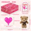 28 Pack Valentines Day Cards for Kids School, Valentine Keychains Mini Bears Plush Toys with Cards Heart-shaped Container, Gift For School Classroom Party Favor, Stuffed Animals Exchange Prize view 4