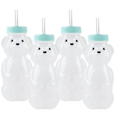 Honey Bear Straw Cups for Babies 4 pack, 8oz straw bear cup with improved safety lid design, honey bear cup and honey bear bottle. Straw learning therapy cup. Leak-Proof & Food-Grade & BPA Free