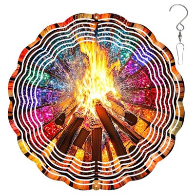 10-Inch Metal Wind Spinner Bonfire Blazing with Sparks 3D Wind Spinner, Unique Metal Hanging Kinetic Wind Sculpture Ornament Gifts for Women Yard Art Garden Patio Lawn Indoor Outdoor Decor