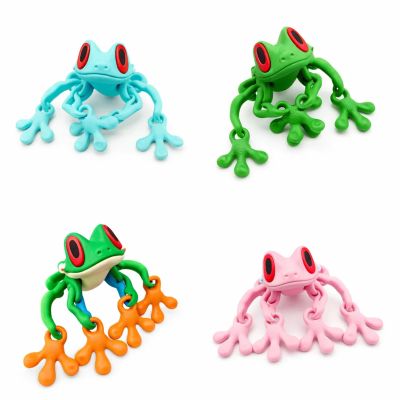 4 PCS Frogs for Refrigerator, 3D Printed Frog with Movable Joints, Fun Frog Decor for Fridge, Office Desk, Locker and Car