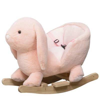 Wooden Rocking Horses Ages 1-3, Toddler Rocking Horse with Lullaby Song, Toddler Rocker Toy with Safety Belt & Footrests for Baby Kids, Ride on Horse, Plush Rocking Animal for Gift (Pink)