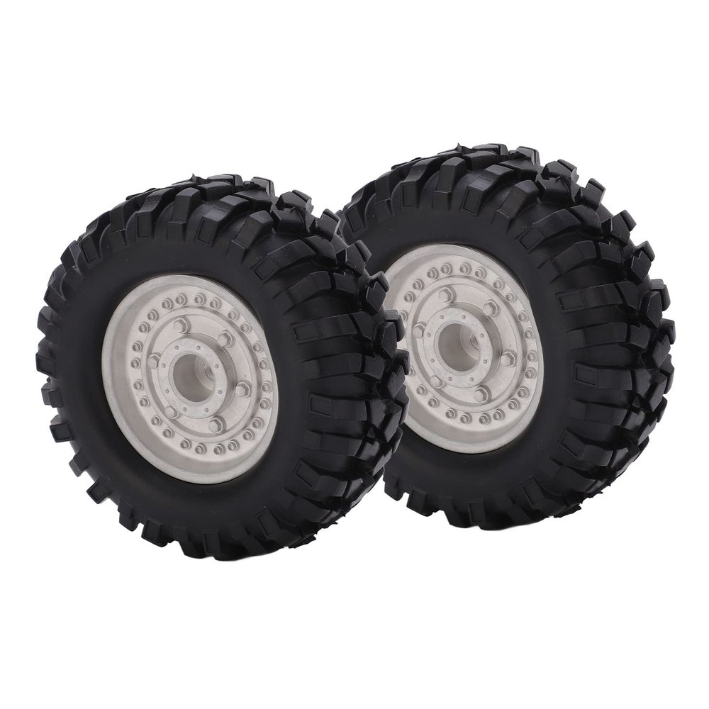 2PCS 1.9 Inch Metal Wheel Rims Hubs, 96mm RC Rubber Tires Set, Antislip Surface with Aluminum Alloy Hub for Tamiya CC01 D90 SCX10 1/10 RC Car, Durable Off - Road Climbing Vehicle A (Silver)