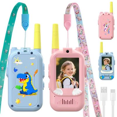 Video Walkie Talkies for Kids,ELFEYE Handheld Rechargeable Video/Voice Call Children Walkies Talkies,Toddler Toy for Indoor Outdoor Games,Camping Hiking,Gift for Kids Ages 3-12 (Blue/Pink)