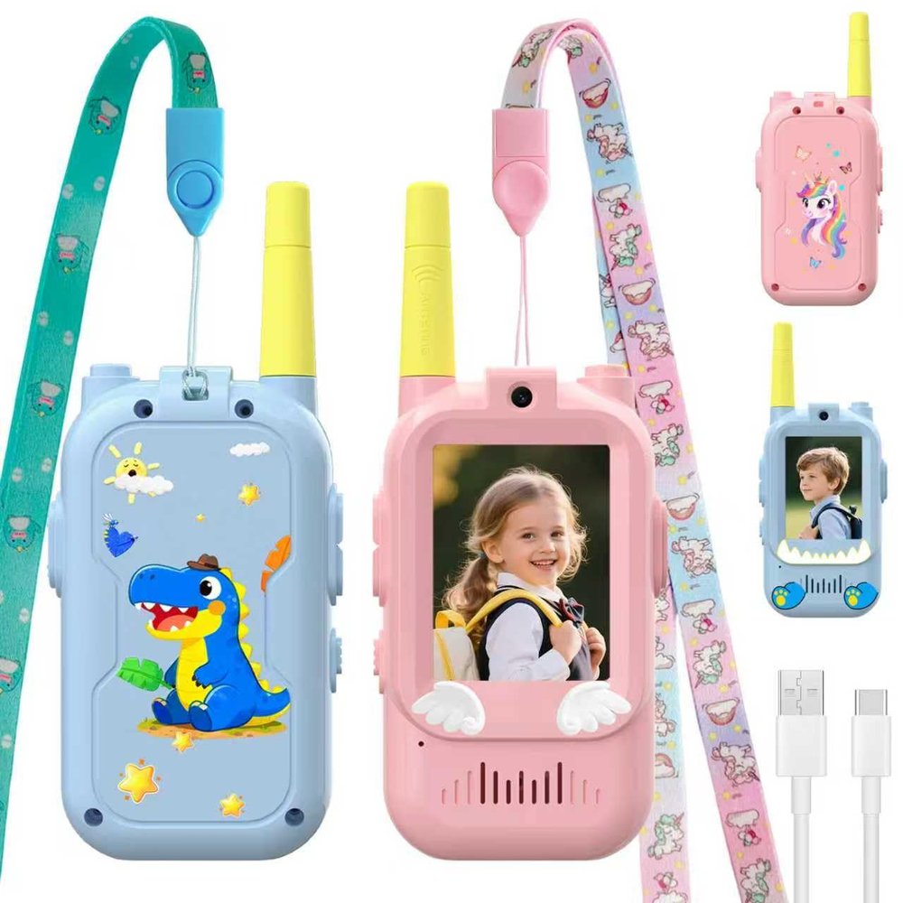 Video Walkie Talkies for Kids,ELFEYE Handheld Rechargeable Video/Voice Call Children Walkies Talkies,Toddler Toy for Indoor Outdoor Games,Camping Hiking,Gift for Kids Ages 3-12 (Blue/Pink)