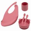 BabyX Silicone Baby Starter Kit, 5 Pieces First Feeding Set, Including Training Spoon, Fork, Cup, Bib and Bear Shaped Bowl (Pink), BPA-Free, Baby Utensils Supplies, Microwave/Dishwasher Safe view 1