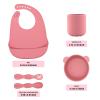 BabyX Silicone Baby Starter Kit, 5 Pieces First Feeding Set, Including Training Spoon, Fork, Cup, Bib and Bear Shaped Bowl (Pink), BPA-Free, Baby Utensils Supplies, Microwave/Dishwasher Safe view 2
