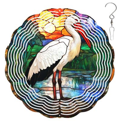 10-Inch Metal Wind Spinner Painted Stork by Water 3D Bird Wind Spinner, Unique Metal Hanging Kinetic Wind Sculpture Ornament Yard Art Garden Patio Lawn Indoor Outdoor Decor