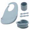 BabyX Silicone Baby Starter Kit, 5 Pieces First Feeding Set, Including Training Spoon, Fork, Cup, Bib and Heart Shaped Bowl (Blue), BPA-Free, Baby Utensils Supplies, Microwave/Dishwasher Safe view 1
