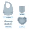 BabyX Silicone Baby Starter Kit, 5 Pieces First Feeding Set, Including Training Spoon, Fork, Cup, Bib and Heart Shaped Bowl (Blue), BPA-Free, Baby Utensils Supplies, Microwave/Dishwasher Safe view 2