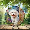 10-Inch Metal Wind Spinner Bichon Frise Sitting by Garden door3D Dog Wind Spinner, Unique Metal Hanging Kinetic Wind Sculpture Ornament Yard Art Garden Patio Lawn Indoor Outdoor Decor view 2