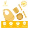 BabyX Silicone Baby Starter Kit, 5 Pieces First Feeding Set, Including Training Spoon, Fork, Cup, Bib and Bear Shaped Bowl (Yellow), BPA-Free, Baby Utensils Supplies, Microwave/Dishwasher Safe view 3