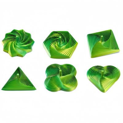6-Pack 3D Printed Expanded Sensory Fidget Star Set, Multi-Colored Fractal Whirling Spiral Desk Toys for Stress Relief & Focus, for Teens, Adults & Office (Laser-Pastel Green,4.65in)