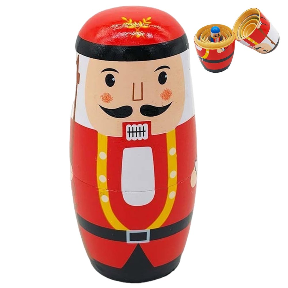 Nuiorfty Russian Nesting Dolls Set, 5Pcs/Set 5.5" Cute Nutcracker Nesting Dolls, Wooden for Kids, Traditional Matryoshka Doll, Nutcracker Decor for Party Christmas Home