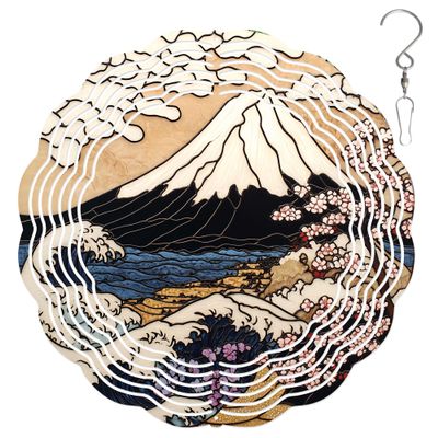 10-Inch Metal Wind Spinner The Great Wave and Mount Fuji 3D Wind Spinner, Unique Metal Hanging Kinetic Wind Sculpture Ornament Gifts for Women Yard Art Garden Patio Lawn Indoor Outdoor Decor (2)