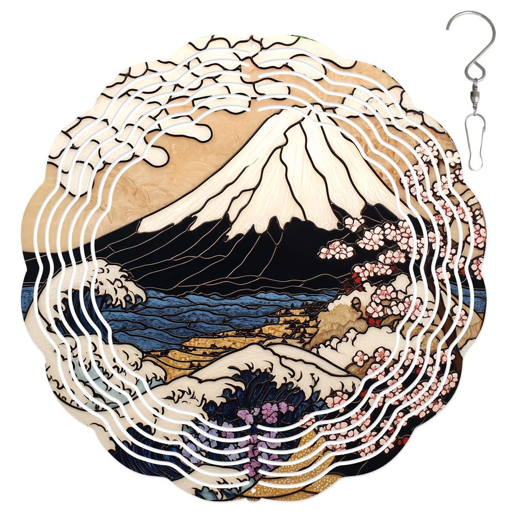 10-Inch Metal Wind Spinner The Great Wave and Mount Fuji 3D Wind Spinner, Unique Metal Hanging Kinetic Wind Sculpture Ornament Gifts for Women Yard Art Garden Patio Lawn Indoor Outdoor Decor (2)