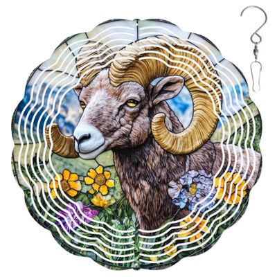 10-Inch Metal Wind Spinner Bighorn Sheep Among Flowers 3D Wildlife Wind Spinner, Unique Metal Hanging Kinetic Wind Sculpture Ornament Gifts for Women Yard Art Garden Patio Lawn Indoor Outdoor Decor