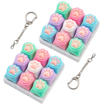 2 Pcs Cat Paw Keyboard Fidget Toy, 9 Keys Cute Clicker Keyboard Fidget for Adults Relieve Stress and Anxiety Decompression Keyboard Fidget Keychain