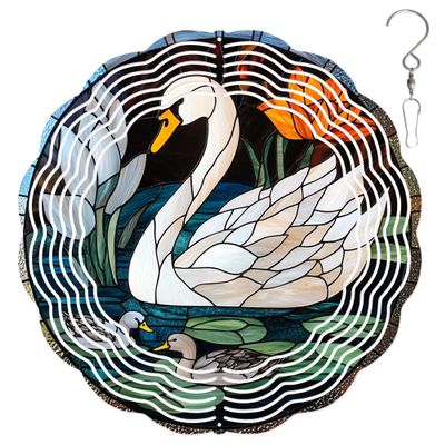 10-Inch Metal Wind Spinner White Swan and Grey Ducks 3D Bird Wind Spinner, Unique Metal Hanging Kinetic Wind Sculpture Ornament Yard Art Garden Patio Lawn Indoor Outdoor Decor