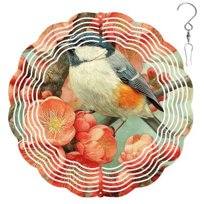 10-Inch Metal Wind Spinner Black-Capped Chickadee 3D Bird Wind Spinner, Unique Metal Hanging Kinetic Wind Sculpture Ornament Yard Art Garden Patio Lawn Indoor Outdoor Decor