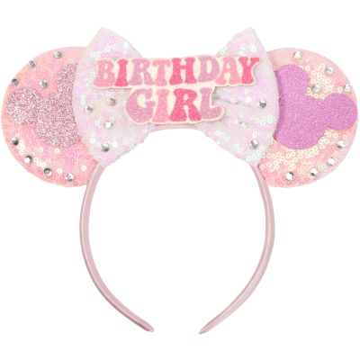 CANMIL Birthday Sparkle Princess Bow Headband for Women Girls, Sequin Birthday Party Hair Accessories (Pink)