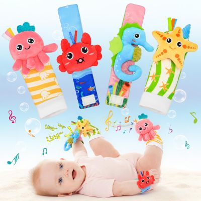 Zendstanding Baby Toys 0-6 Months - Wrist Rattle Foot Finder Socks Set for 3 Month Baby Toys Infants, Soft Plush Sensory Rattles for Newborn Boys Girls Essentials Shower Gifts
