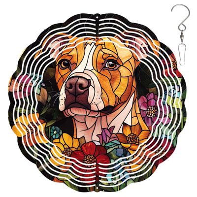 10-Inch Metal Wind Spinner Brown-and-White Pit Bull 3D Dog Wind Spinner, Unique Metal Hanging Kinetic Wind Sculpture Ornament Gifts for Women Yard Art Garden Patio Lawn Indoor Outdoor Decor