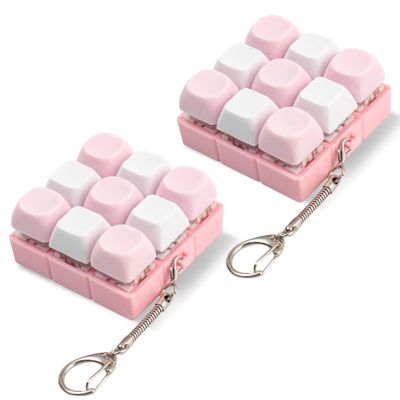 2 Pcs Pink Keyboard Fidget Toy, 9 Keys Creamy Clicker Keyboard Fidget for Adults Relieve Stress and Anxiety Decompression Keyboard Fidget Keychain