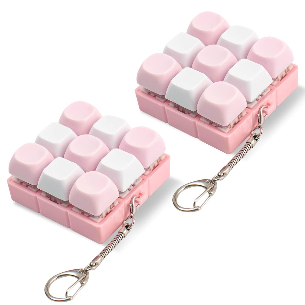 2 Pcs Pink Keyboard Fidget Toy, 9 Keys Creamy Clicker Keyboard Fidget for Adults Relieve Stress and Anxiety Decompression Keyboard Fidget Keychain