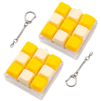 2 Pcs Creamy Keyboard Fidget Toy, 9-in-1 Cute Clicker Keyboard Fidget for Adults Relieve Stress and Anxiety Decompression Keyboard Fidget Keychain