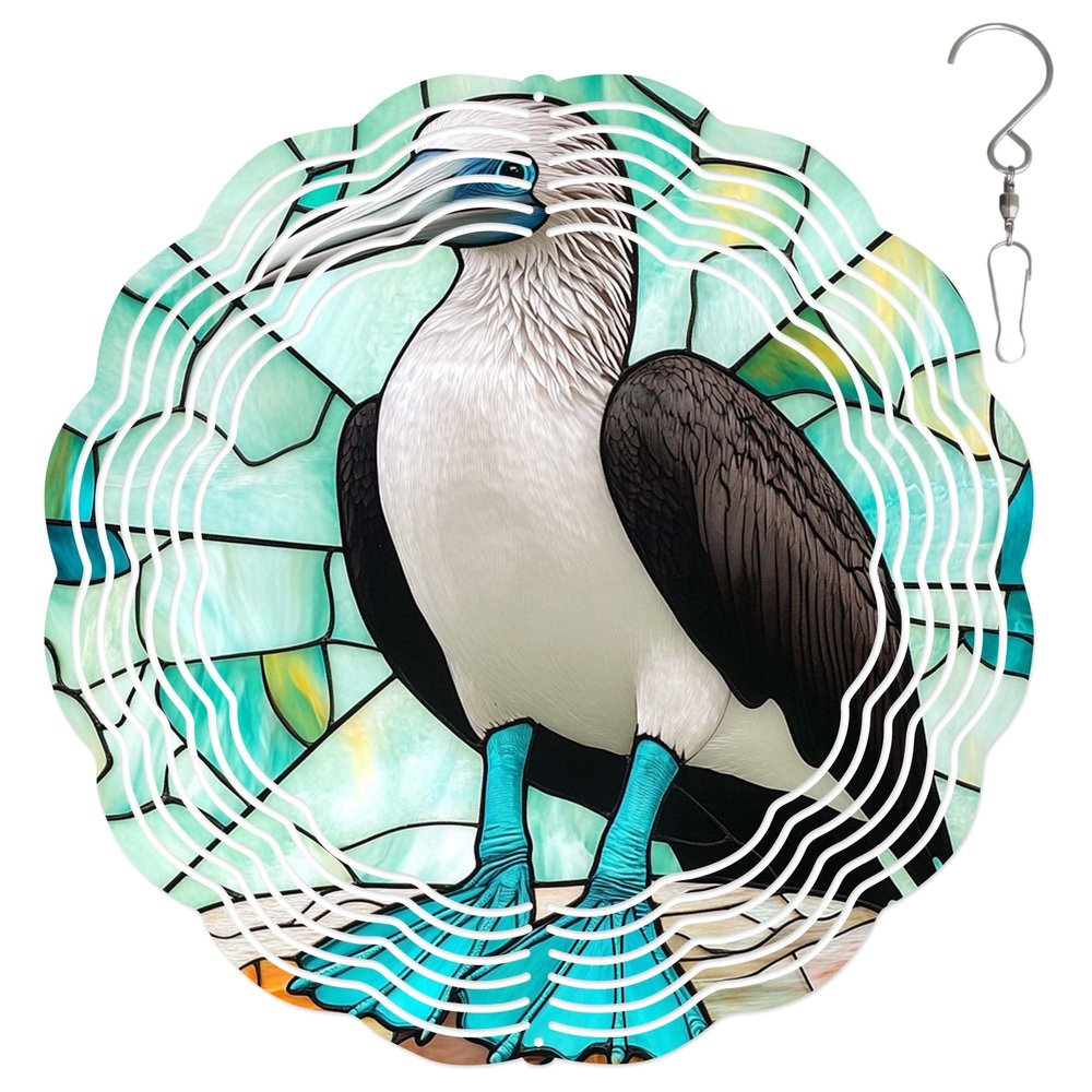 10-Inch Metal Wind Spinner Blue-Footed Booby 3D Bird Wind Spinner, Unique Metal Hanging Kinetic Wind Sculpture Ornament Yard Art Garden Patio Lawn Indoor Outdoor Decor
