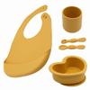 BabyX Silicone Baby Starter Kit, 5 Pieces First Feeding Set, Including Training Spoon, Fork, Cup, Bib and Heart Shaped Bowl (Yellow), BPA-Free, Baby Utensils Supplies, Microwave/Dishwasher Safe view 1