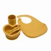 BabyX Silicone Baby Starter Kit, 5 Pieces First Feeding Set, Including Training Spoon, Fork, Cup, Bib and Heart Shaped Bowl (Yellow), BPA-Free, Baby Utensils Supplies, Microwave/Dishwasher Safe view 2