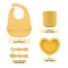 BabyX Silicone Baby Starter Kit, 5 Pieces First Feeding Set, Including Training Spoon, Fork, Cup, Bib and Heart Shaped Bowl (Yellow), BPA-Free, Baby Utensils Supplies, Microwave/Dishwasher Safe view 3