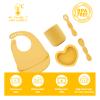 BabyX Silicone Baby Starter Kit, 5 Pieces First Feeding Set, Including Training Spoon, Fork, Cup, Bib and Heart Shaped Bowl (Yellow), BPA-Free, Baby Utensils Supplies, Microwave/Dishwasher Safe view 4