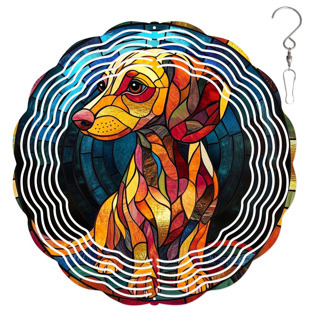 10-Inch Metal Wind Spinner Dachshund Puppy 3D Dog Wind Spinner, Unique Metal Hanging Kinetic Wind Sculpture Ornament Gifts for Women Yard Art Garden Patio Lawn Indoor Outdoor Decor