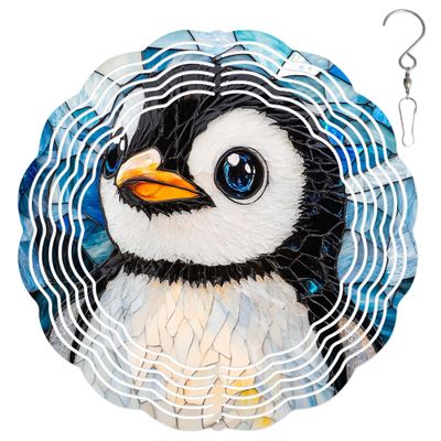 10-Inch Metal Wind Spinner Cute Penguin with Big Eyes 3D Wildlife Wind Spinner, Unique Metal Hanging Kinetic Wind Sculpture Ornament Gifts for Women Yard Art Garden Patio Lawn Indoor Outdoor Decor
