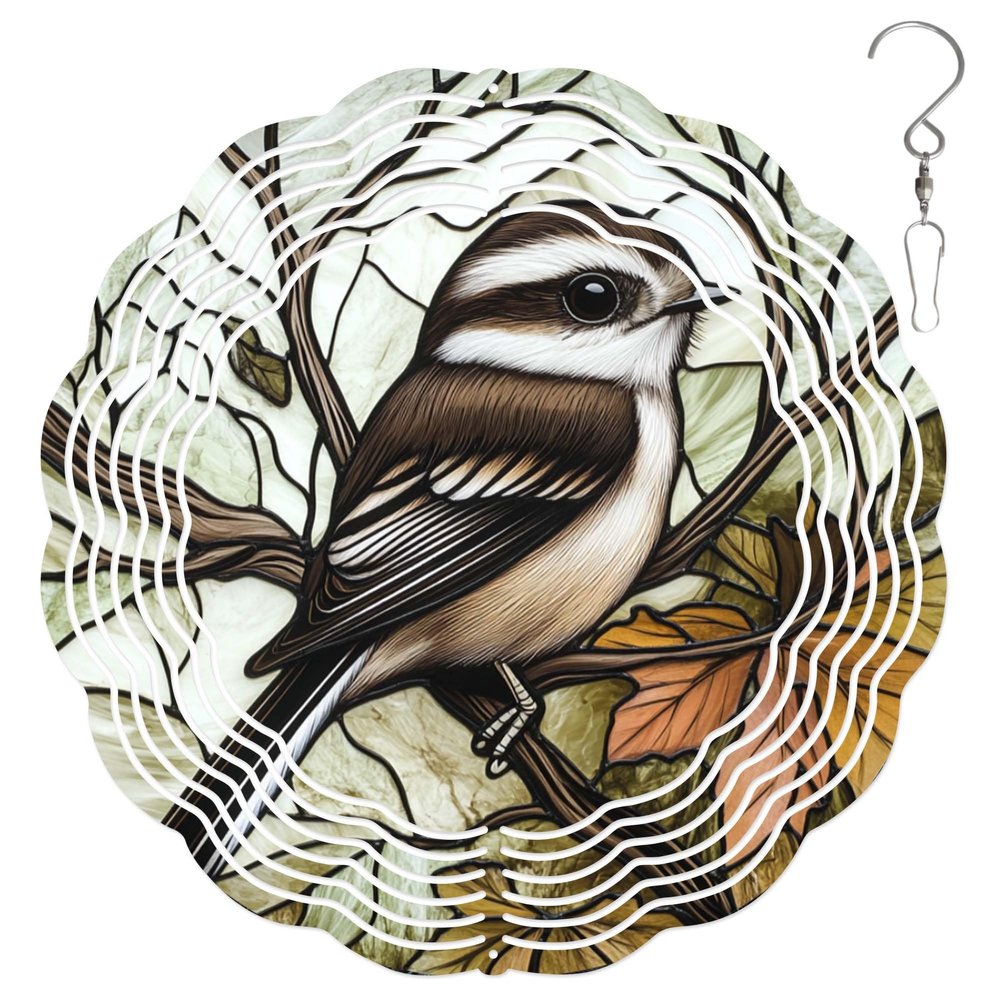 10-Inch Metal Wind Spinner Long-Tailed Tit 3D Bushtit Bird Wind Spinner, Unique Metal Hanging Kinetic Wind Sculpture Ornament Yard Art Garden Patio Lawn Indoor Outdoor Decor (2)
