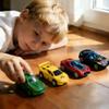 4 Pack Flexible Track Compatible Toy Cars - 2 Pull Back & 2 Push Cars with Twistable Body for Sharp Turns, Mini Race Cars, Durable Toy Vehicles for All Soft Track Racing & Stunts view 3