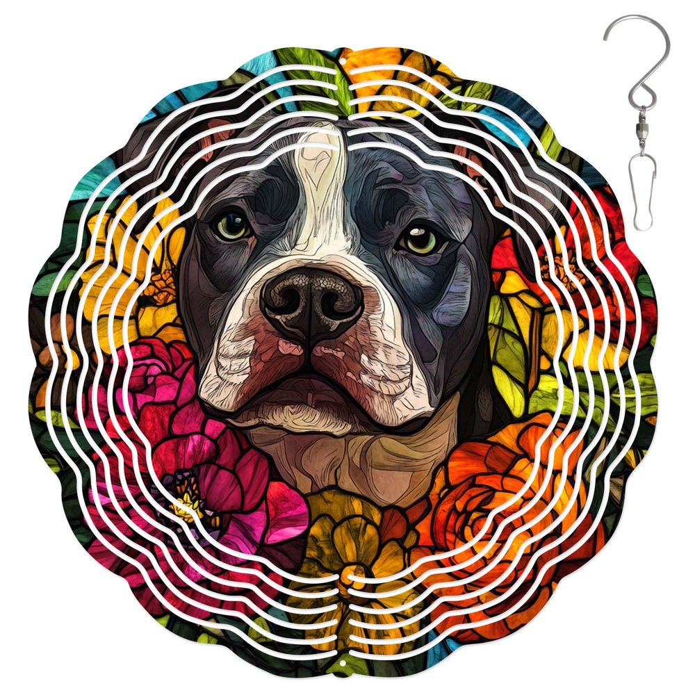 10-Inch Metal Wind Spinner American Bulldog 3D Dog Wind Spinner, Unique Metal Hanging Kinetic Wind Sculpture Ornament Gifts for Women Yard Art Garden Patio Lawn Indoor Outdoor Decor