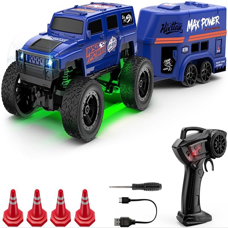 KAIMIO 1:64 Scale Mini RC Crawler with Gyro Full Proportional RTR 2.4Ghz Remote Control Truck with RGB Lights (E88-Blue)